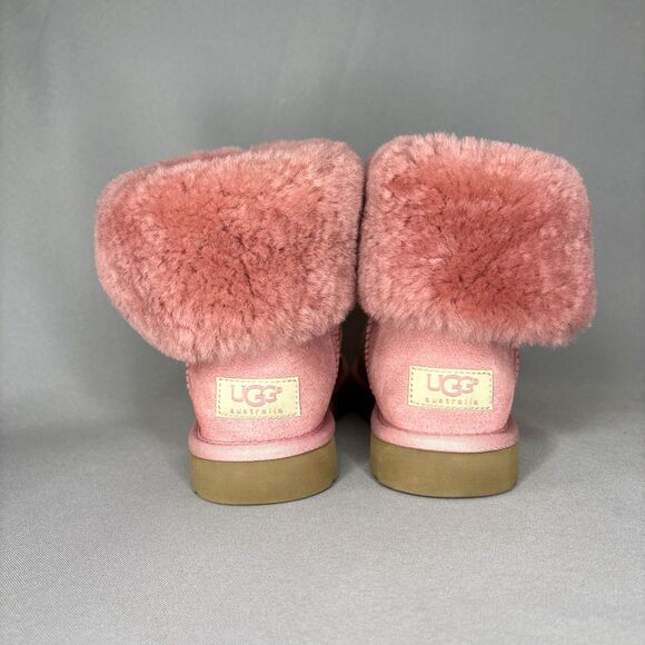 Women's 7 UGG Boots Bailey Button Fold Over Pink Rose Suede Festival Malibu Boho - Picture 3 of 16